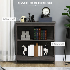 English Elm HOMCOM Industrial Corner Bookshelf 2-Tier Open Display with Metal X-Brace, Grey Engineered Wood, Space-Saving Storage 34" W2225P217755