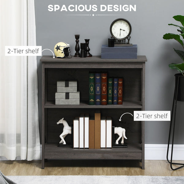 English Elm HOMCOM Industrial Corner Bookshelf 2-Tier Open Display with Metal X-Brace, Grey Engineered Wood, Space-Saving Storage 34" W2225P217755