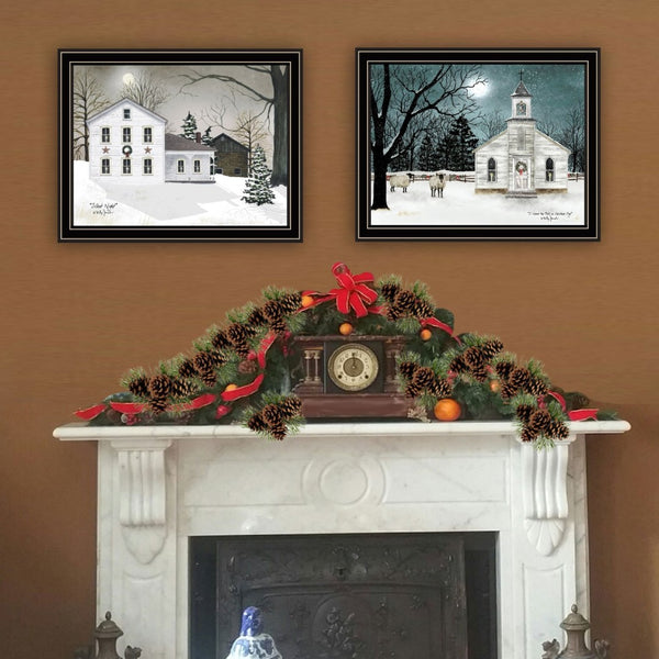 English Elm Trendy Decor 4u Billy Jacobs Silent Night Two Panel Framed Winter Wall Art Set B067P255219