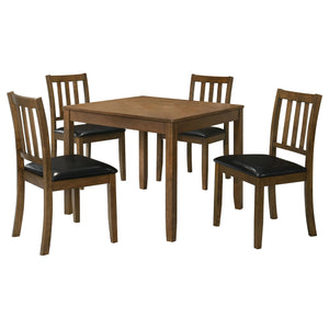 English Elm Rowland 5-Piece Dining Set with Honey Wood Table and Slat-Back Chairs, Black Leatherette Cushions Crafted for Casual Elegance Brown B062P353277