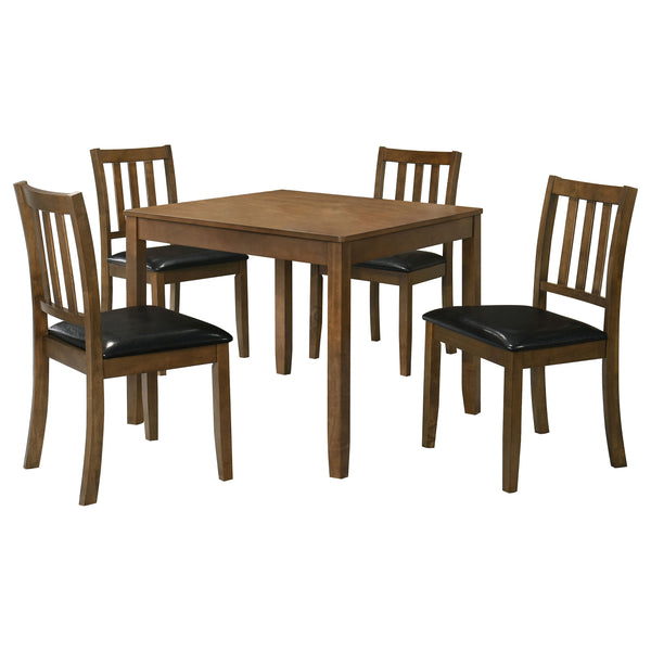 English Elm Rowland 5-Piece Dining Set with Honey Wood Table and Slat-Back Chairs, Black Leatherette Cushions Crafted for Casual Elegance Brown B062P353277