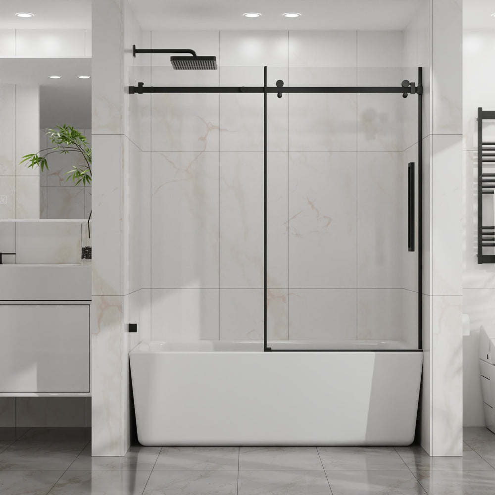 English Elm Goodyo 60" W X 58" H Frameless Bathtub Sliding Door - Durable Tempered Glass & Matte Black Hardware D163118742