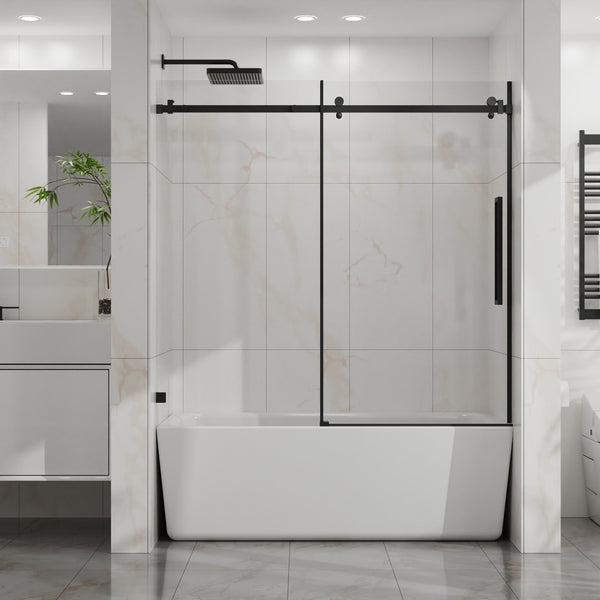English Elm Goodyo 60" W X 58" H Frameless Bathtub Sliding Door - Durable Tempered Glass & Matte Black Hardware D163118742