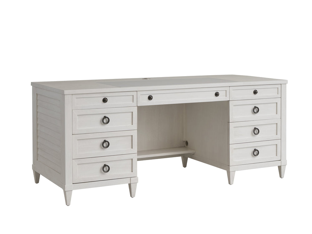 Lexington Sligh Bradenton Executive Desk With Coastal Design, Leather Surface, Ample Storage & Usb Power Supply Creamy White Wood 320-400