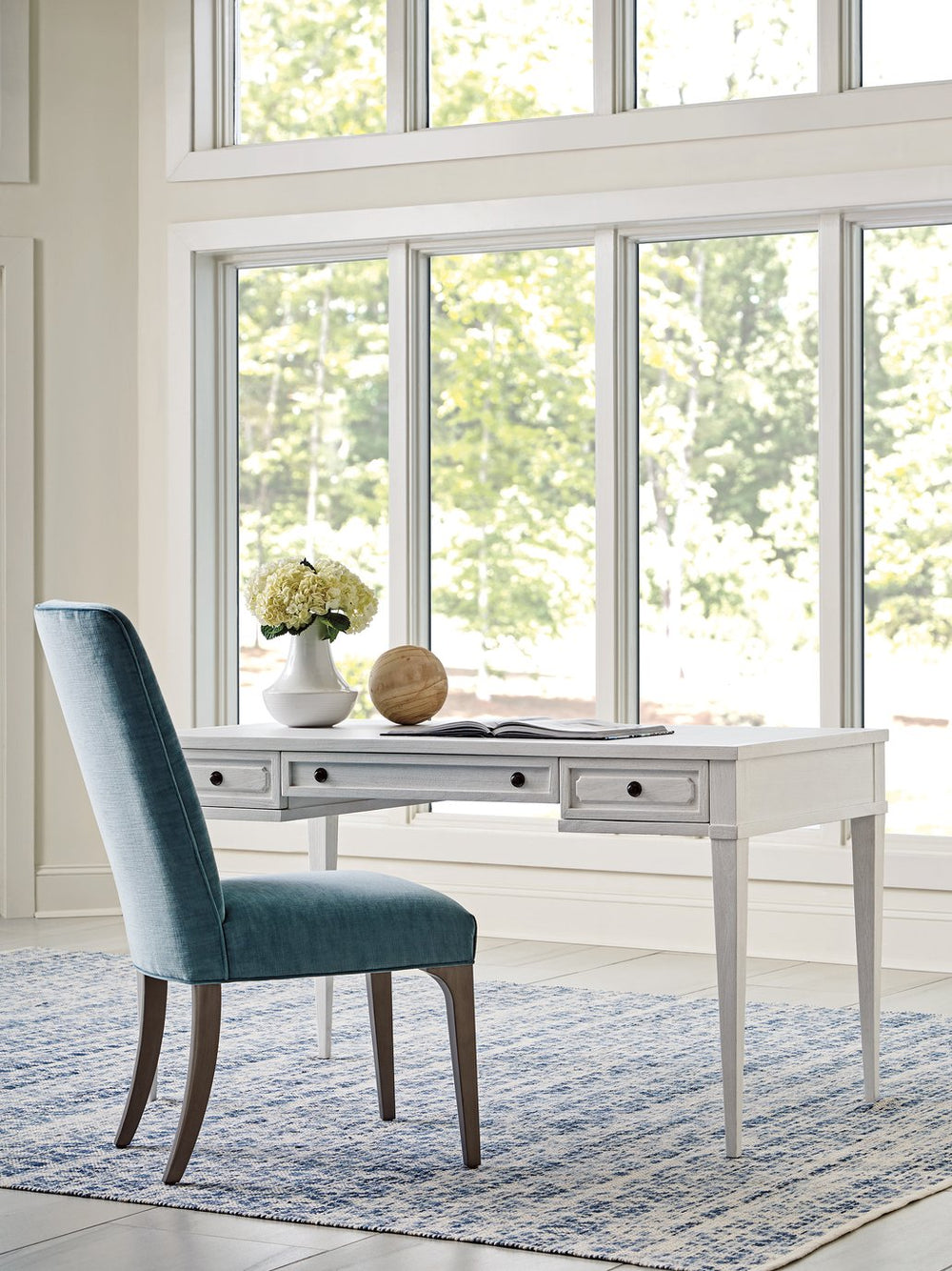 Lexington Sligh Valencia Writing Desk - Coastal Elegance With Brisa Leather Top And Three Full-extension Drawers Creamy White Wood 320-412