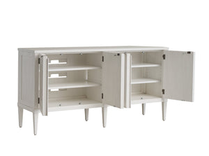Lexington Sligh Clearwater Media Console - Elegant Coastal Design With Adjustable Shelves And Aged Pewter Accents Creamy White Wood 320-660