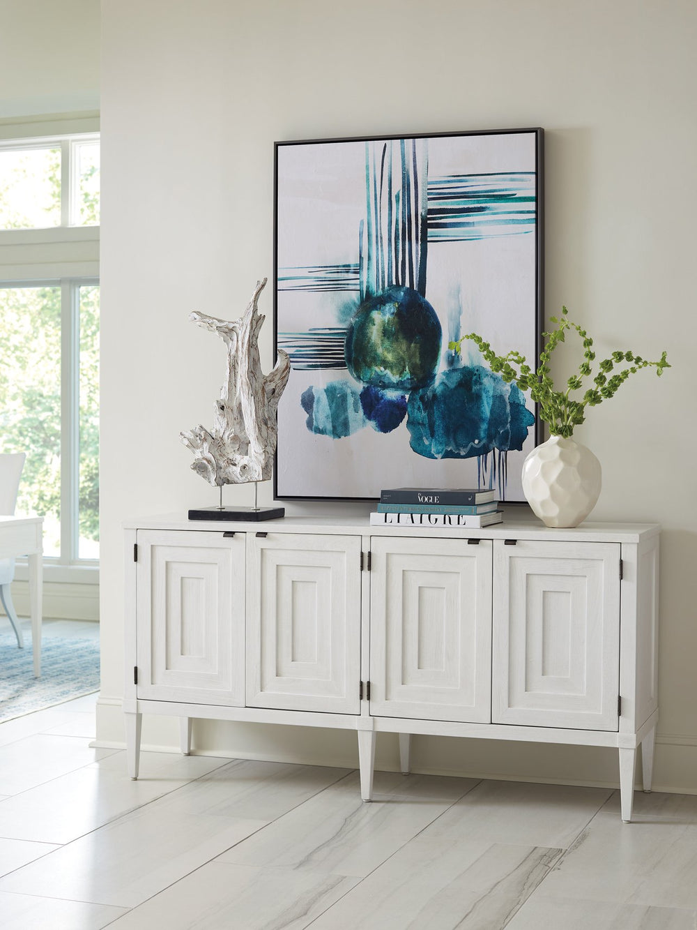 Lexington Sligh Clearwater Media Console - Elegant Coastal Design With Adjustable Shelves And Aged Pewter Accents Creamy White Wood 320-660