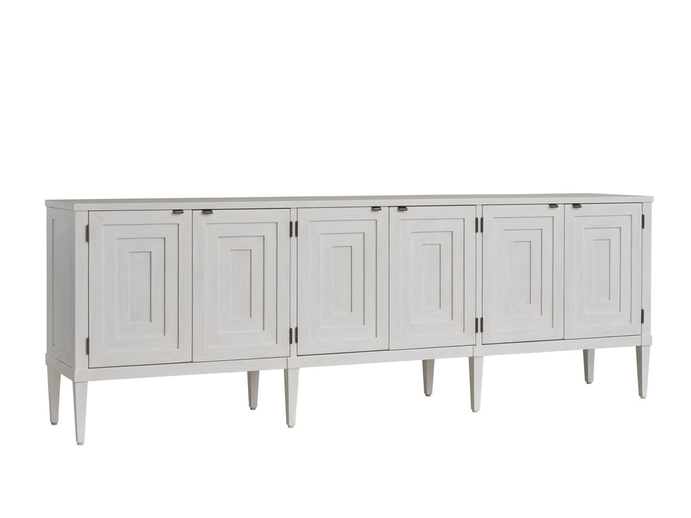 Lexington Sligh Clearwater Coastal Media Console With Six Doors, Adjustable Shelves & Elegant Shell White Finish Creamy White Wood 320-661