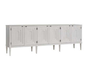 Lexington Sligh Clearwater Coastal Media Console With Six Doors, Adjustable Shelves & Elegant Shell White Finish Creamy White Wood 320-661