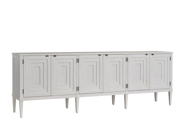 Lexington Sligh Clearwater Coastal Media Console With Six Doors, Adjustable Shelves & Elegant Shell White Finish Creamy White Wood 320-661