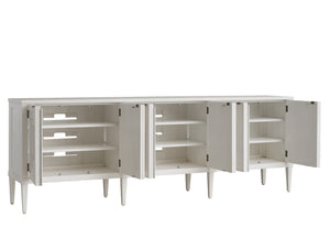 Lexington Sligh Clearwater Coastal Media Console With Six Doors, Adjustable Shelves & Elegant Shell White Finish Creamy White Wood 320-661