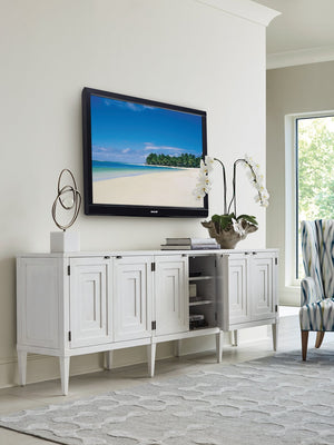 Lexington Sligh Clearwater Coastal Media Console With Six Doors, Adjustable Shelves & Elegant Shell White Finish Creamy White Wood 320-661