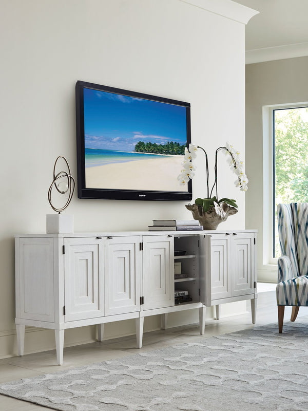 Lexington Sligh Clearwater Coastal Media Console With Six Doors, Adjustable Shelves & Elegant Shell White Finish Creamy White Wood 320-661