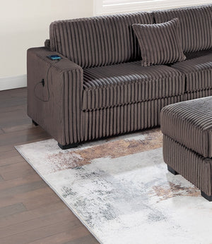 English Elm Chocolate Fur-Like Corduroy U-Shaped Sectional Sofa with Console Cup Holders and Hidden Storage Recline Chocolate 34 L x 26 W x 46 H B011S01773
