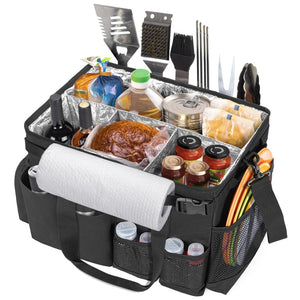 English Elm Picnic Bbq Caddy Bag with Aluminum Interior Mesh Pockets and Foldable Organizer W2181P481692