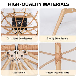 English Elm Oversized Swivel Rattan Egg Chair Hand Woven Wicker Patio Lounge with Plush Cushion T5880P501003