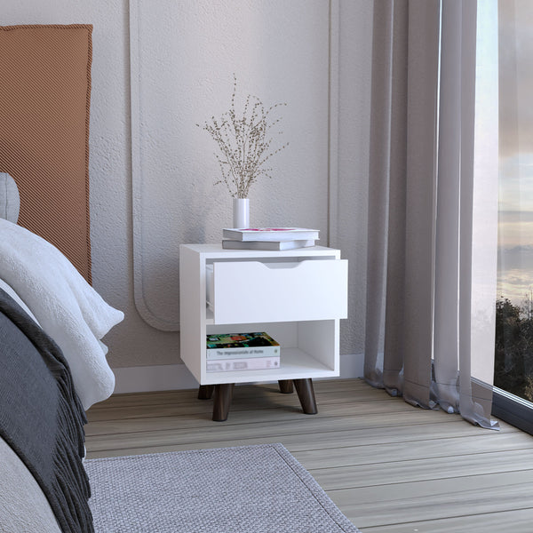English Elm Crail Modern Nightstand White with 1 Drawer & Open Shelf, Engineered Wood, Wooden Legs, Durable Design B070P188872