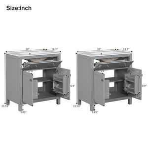 English Elm 60" Modern Bathroom Vanity Set with Double Ceramic Sinks, Soft-Close Doors, Flip Drawer & Storage Gray N729P000002E