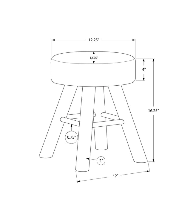 English Elm Ottoman, 12" Round Grey Velvet Pouf with Padded Seat, Natural Wood Legs, Versatile Accent Seat B2710P220012