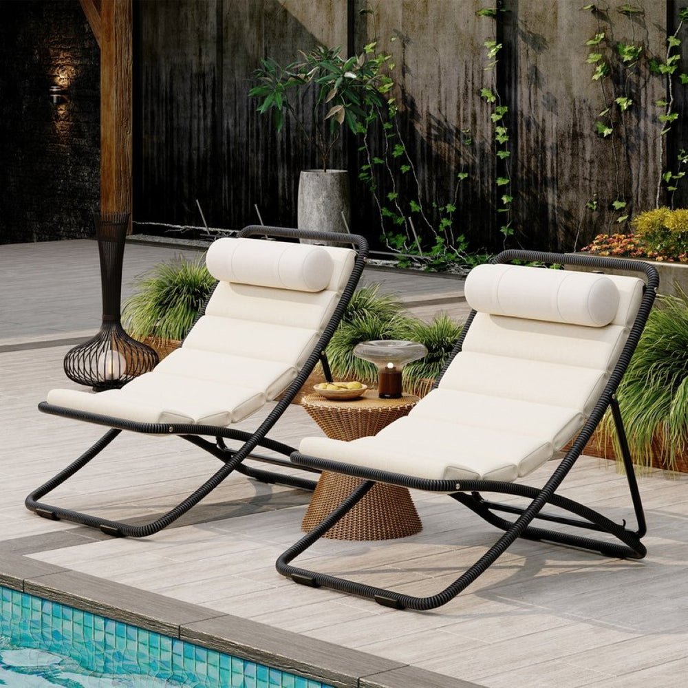 English Elm Trexm Rattan Wrapped Folding Outdoor Lounge Chair Set with Cushion and Adjustable Recline Black N715P428435D