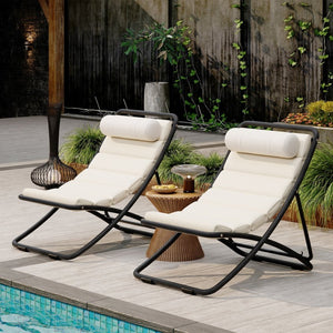 English Elm Trexm Rattan Wrapped Folding Outdoor Lounge Chair Set with Cushion and Adjustable Recline Black N715P428435D