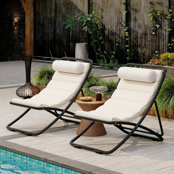 English Elm Trexm Rattan Wrapped Folding Outdoor Lounge Chair Set with Cushion and Adjustable Recline Black N715P428435D