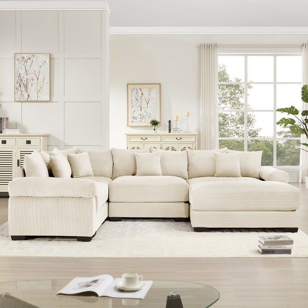 English Elm Oversized Modular Sectional Couch - Cloud-Like Comfort, Extra-Thick Armrests, Premium Corduroy, Ottoman W714S01296-GIGA