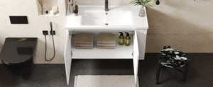 English Elm Christopher Knight Home® - 36" Modern Wall-Mounted Bathroom Vanity with Ceramic Sink, Soft-Close Doors, Fluted Accent & Open Shelves White N817P245322W
