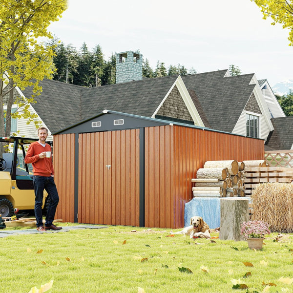 English Elm Campcraft Galvanized Steel Outdoor Storage Shed with Triple Lockable Doors and Vents W1598S00036