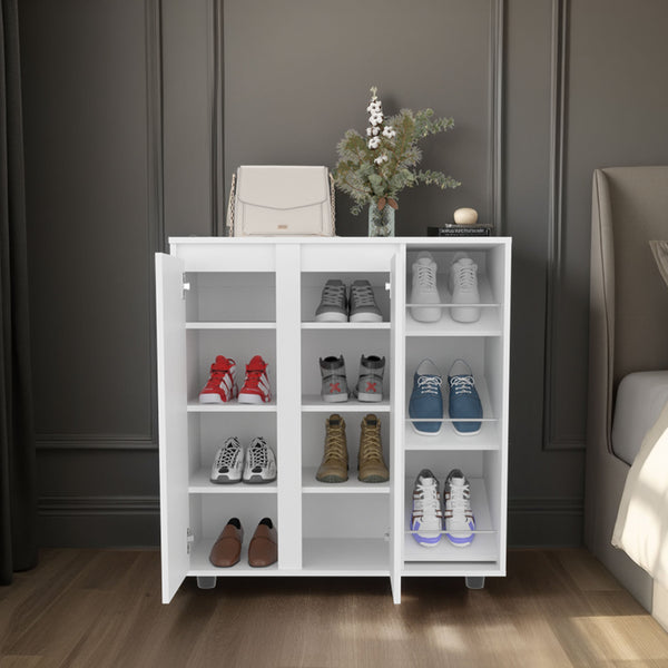 English Elm White 2-Door Shoe Storage Cabinet with 8 Shelves – Sleek White Melamine Organizer for Entryway, Hallway, Closet (34.1" W x 36" H) B062P380076