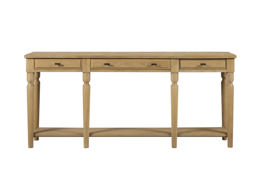 English Elm Console Table Hickory Veneer with Drawers Open Shelf Classic Turned Leg Foyer Piece Tan B2699P443221