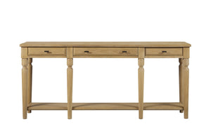 English Elm Console Table Hickory Veneer with Drawers Open Shelf Classic Turned Leg Foyer Piece Tan B2699P443221