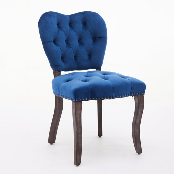 English Elm French Vintage Tufted Upholstered Dining Chair with High-Density Foam, Solid Wood Frame, 300lb Capacity Blue W1143P214541