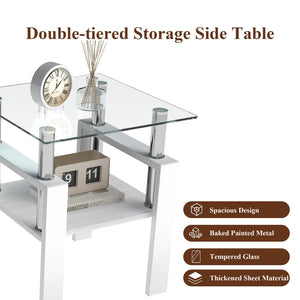 English Elm Set Of 2 Modern Square Side Tables - Sleek Tempered Glass & Mdf For Stylish Living Room Decor W241P300308-GIGA