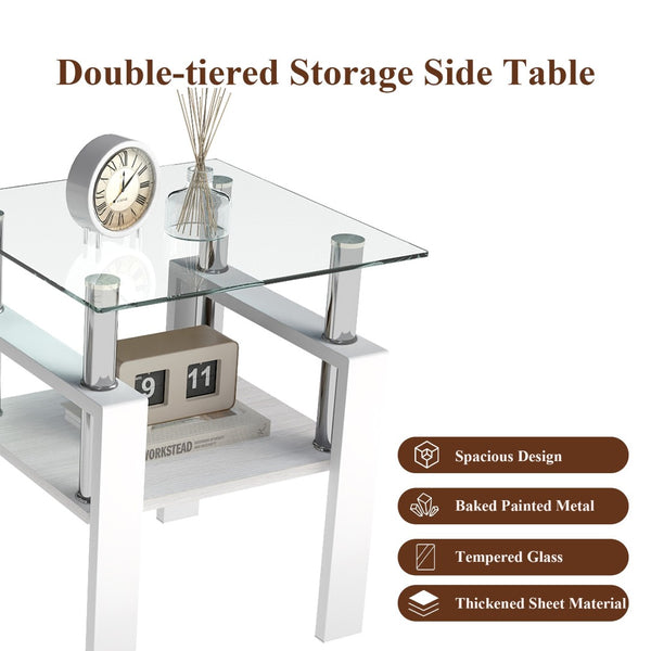 English Elm Set Of 2 Modern Square Side Tables - Sleek Tempered Glass & Mdf For Stylish Living Room Decor W241P300308-GIGA