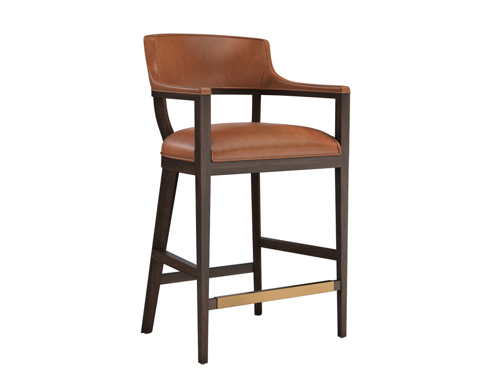 Sunpan Brylea Mid-Century Modern Bar Stool - Exquisite Top Grain Leather with Solid Oak Frame Design Brown / Shalimar Tobacco Leather