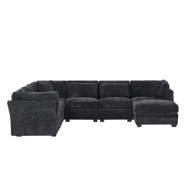 English Elm Christopher Knight Home® - 7-Piece Reversible Modular Corner Sectional In Chic Black Fabric - Versatile Seating For Modern Homes N771P345839_N771P345840_N771P345841_N771P345842H