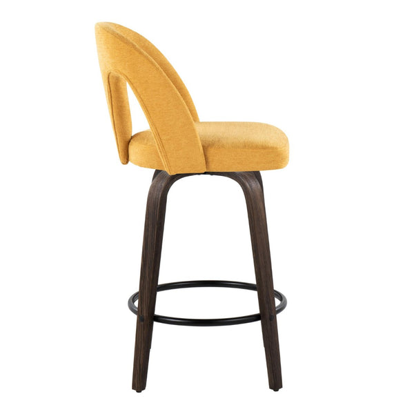 English Elm Fixed-height Swivel Counter Stools Mid-century Bentwood Walnut Frame Set of 2 B202S01787