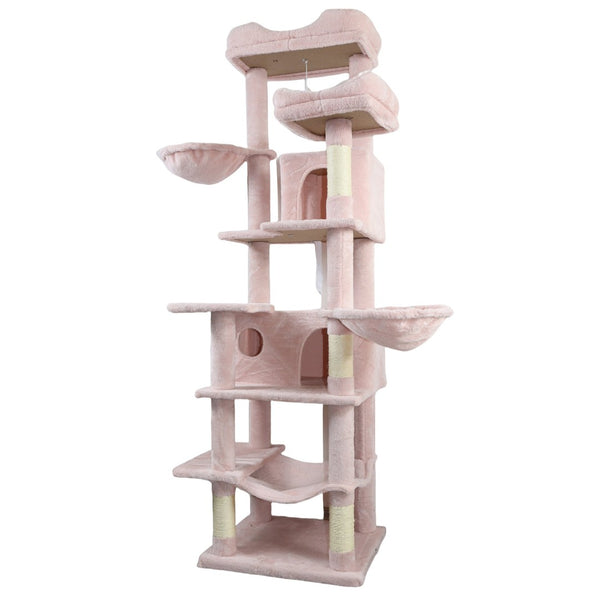 English Elm 68in Tall Six Level Plush Cat Tower with Hammocks Cave and Sisal Posts for Indoor Cats W243P351705