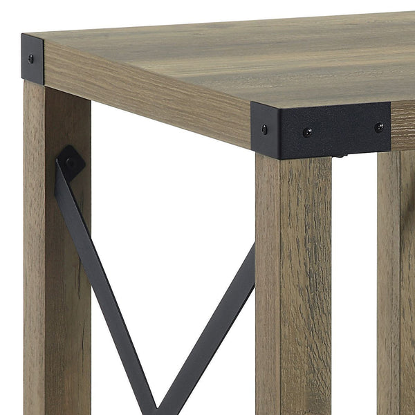 English Elm Abiram Rustic Oak End Table with 40mm Thick Top, X-Slat Farmhouse Shelf, KD Easy Assembly, Durable B2726P265238