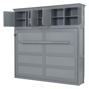 English Elm Queen Murphy Wall Bed with Top Cabinet Storage for Small Space Living Gray LP006665AAE-1