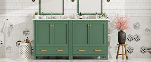 English Elm 60" Green Bathroom Vanity Set with Double Ceramic Sinks, Solid Wood Storage, Soft-Close Doors, Modern Durable Design N729P000001F