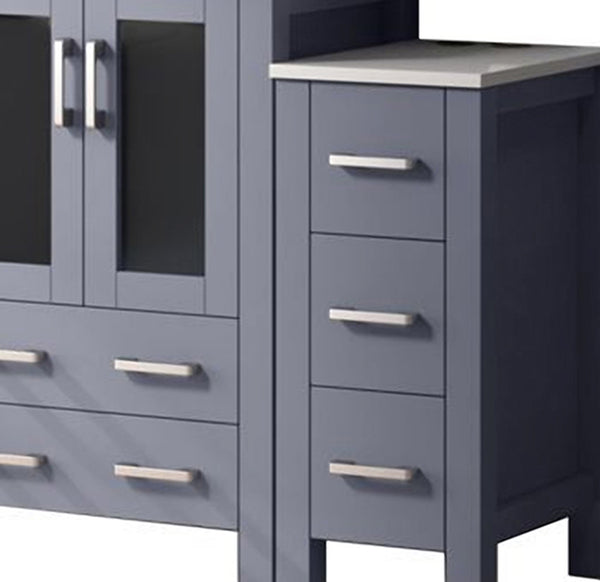 English Elm Dark Grey Bath Vanity Set With Mirror, Faucet, Side Cabinet & White Ceramic Top For Space-Saving Style B2731S01361