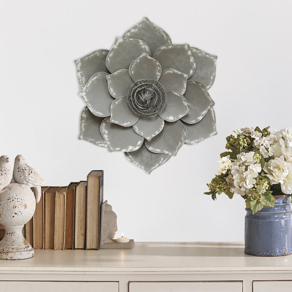 Homeroots 20" Gray Metal Lotus Wall Decor - Charming Transitional Art For A Heartwarming Home Atmosphere  Metal 321104