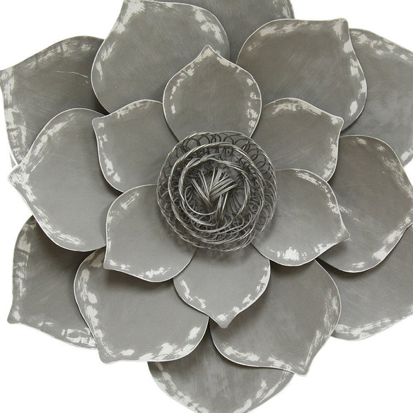 Homeroots 20" Gray Metal Lotus Wall Decor - Charming Transitional Art For A Heartwarming Home Atmosphere  Metal 321104