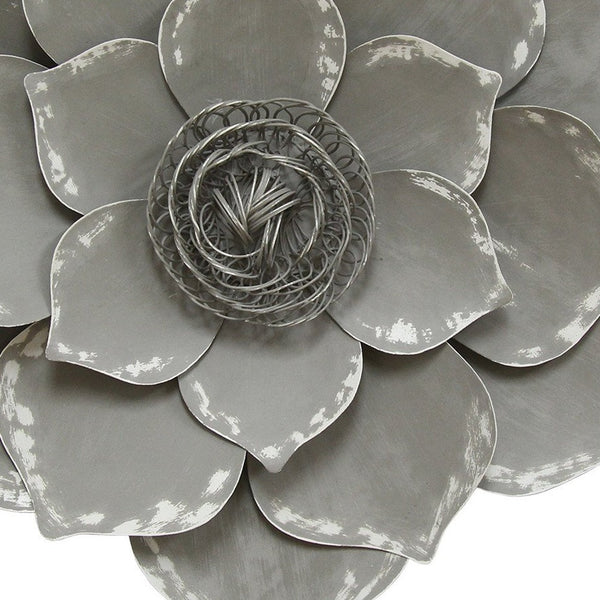 Homeroots 20" Gray Metal Lotus Wall Decor - Charming Transitional Art For A Heartwarming Home Atmosphere  Metal 321104