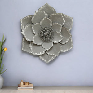 Homeroots 20" Gray Metal Lotus Wall Decor - Charming Transitional Art For A Heartwarming Home Atmosphere  Metal 321104