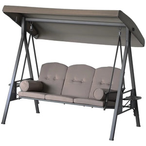 English Elm 3-seat Freestanding Outdoor Porch Swing with Canopy Tufted Cushions and Side Trays T3971S00233