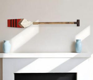 Homeroots 42" Natural And Red Distressed Coastal Wood Oar Wall Decor   321136