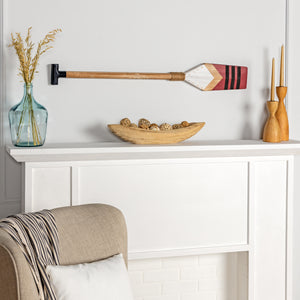 Homeroots 42" Natural And Red Distressed Coastal Wood Oar Wall Decor   321136